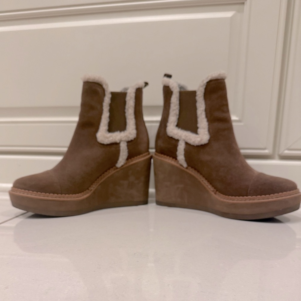 Sam Edelman Reagen Brown Shearling Lined Wedge Ankle Boots